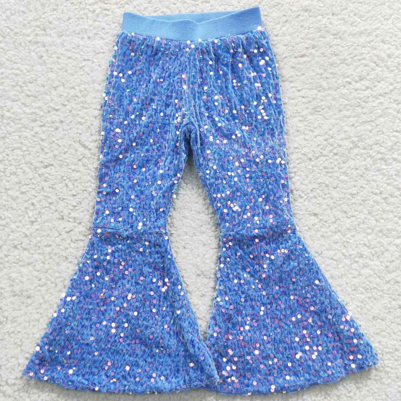 Sky Blue Sequin Bell Pants P0111