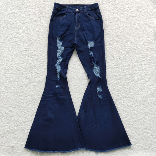 Adult women ripped navy blue jeans P0118