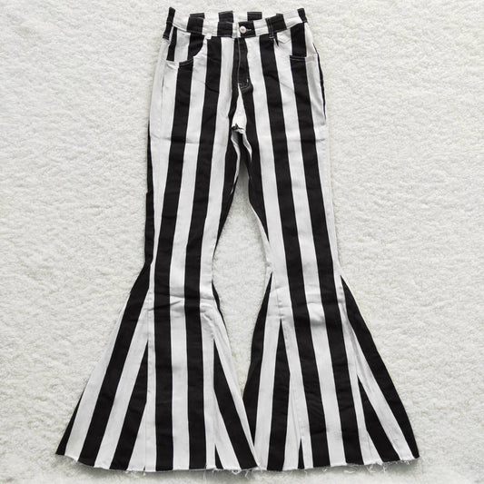 Adult women black stripe Bell bottoms jeans P0121