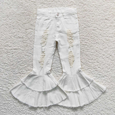 P0129 kids clothes girls bell bottom jeans white flare pant