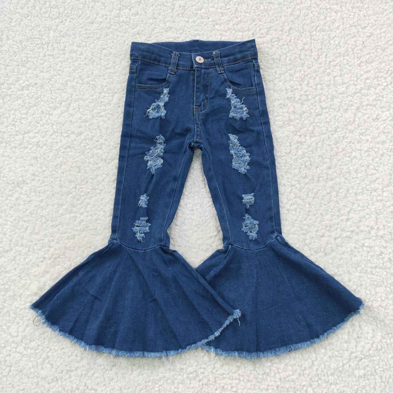 Sibling Baby Girls Blue Ruffle Bell Bottom Denim Pants Jeans