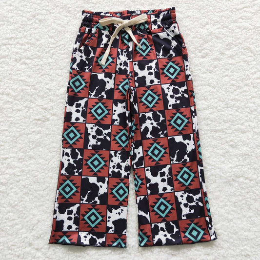 milk print with geometric design drawstring pants P0140