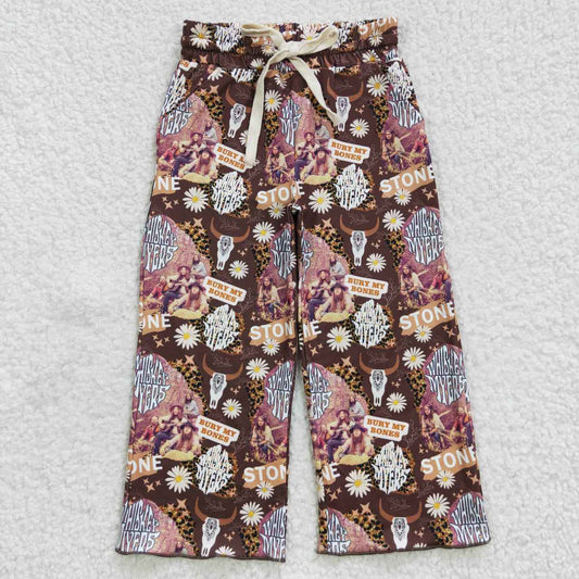 girls western drawstring stone cow head pattern pants P0142