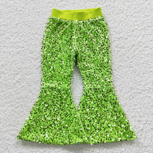 kids girls neon green sequins pants P0148