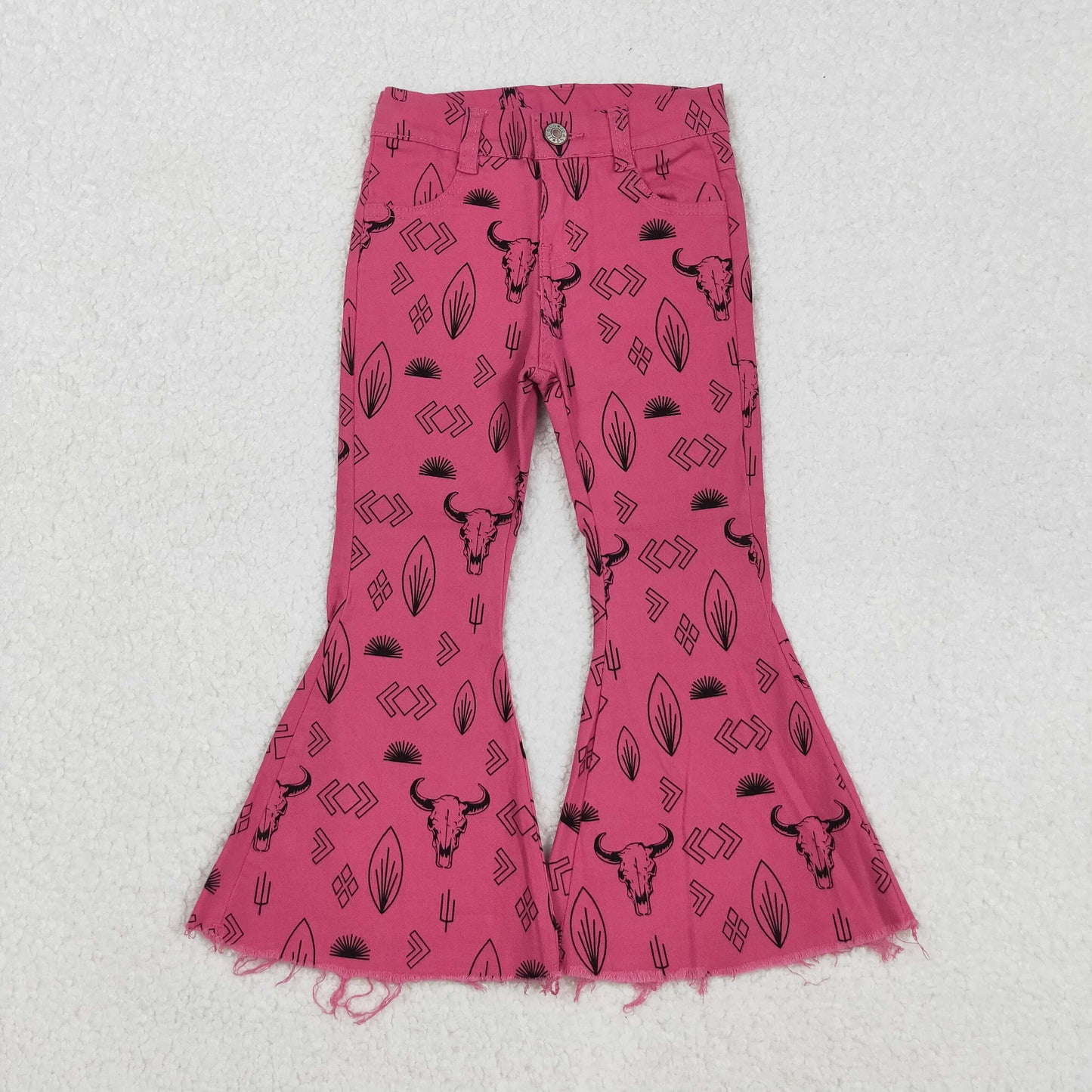 P0159 Baby Girls Cows Printed Rosy Pink Bell Bottom Jeans