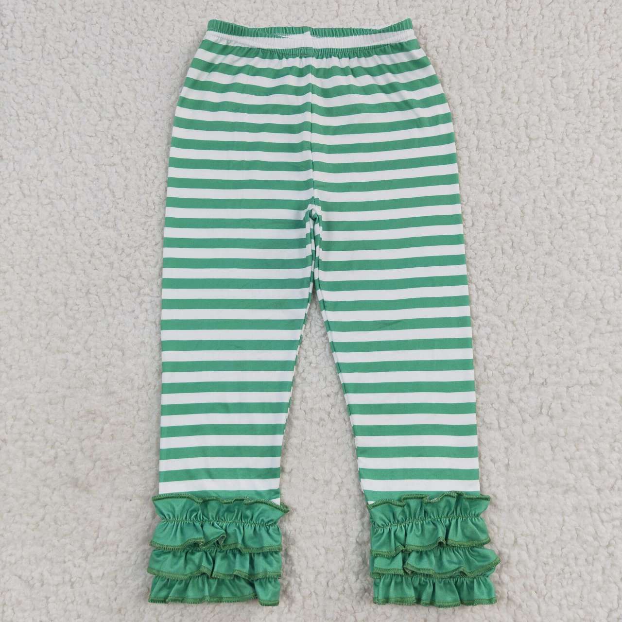 girl green striped ruffle leggings P0175