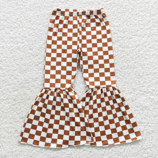 Brown checkerboard baby girl bell bottom pants P0204