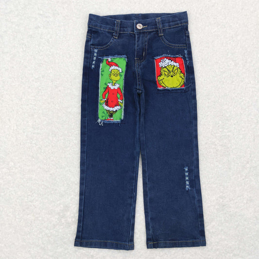 P0207  boy green smile face printed jeans