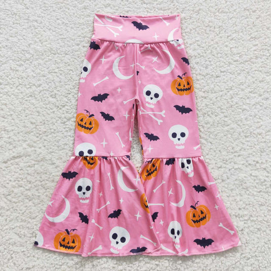 Girl halloween pumpkin pink bell bottom pants P0218