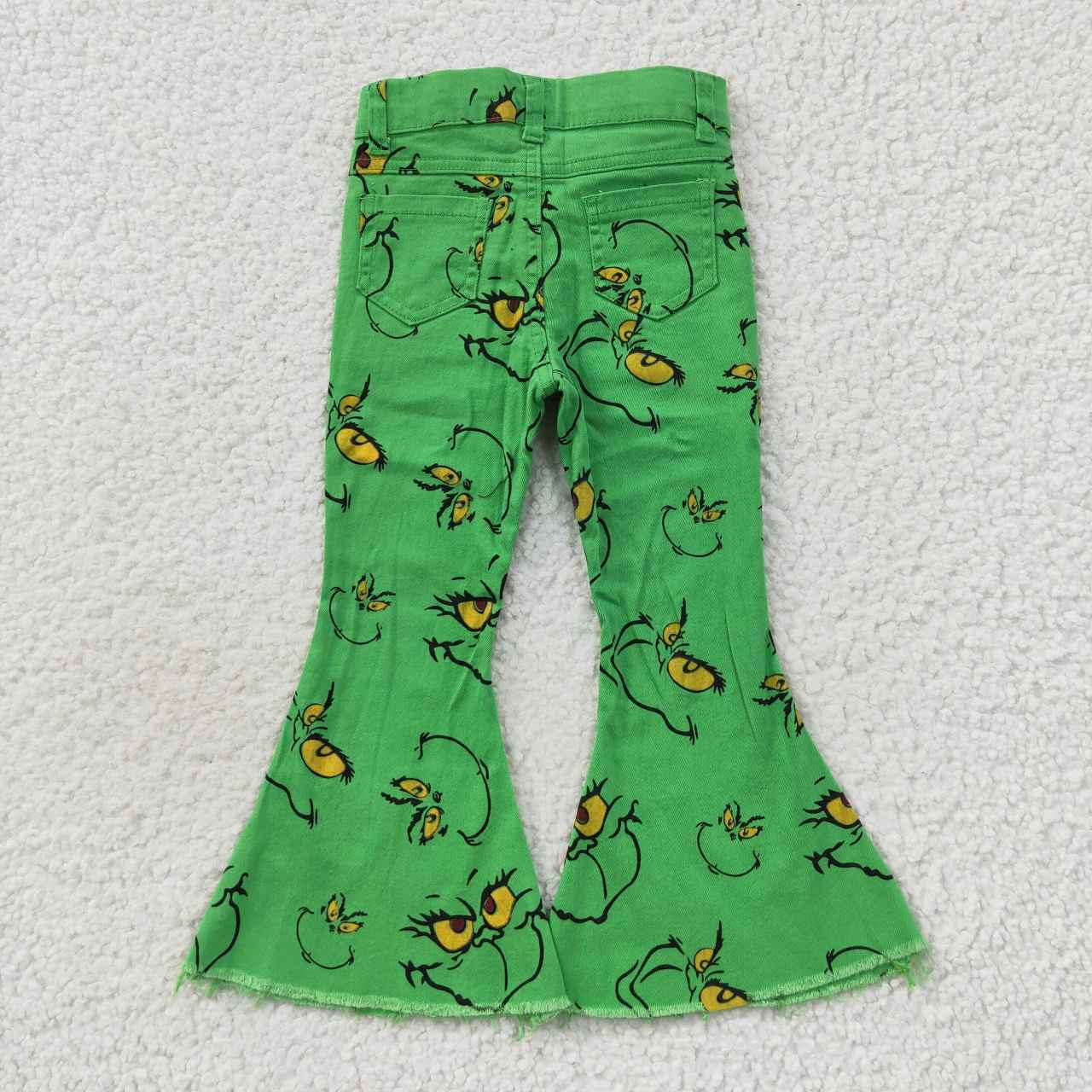 P0230  pre-order girls green smile face printed jeans