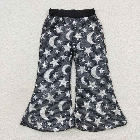 Girl grey star moon sequin bell bottom pants P0245