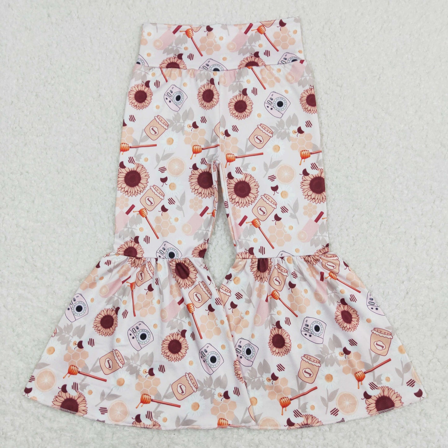 Sibling Baby Girls Colorful Flowers Bows Ruffle Bell Bottom Leggings Pants