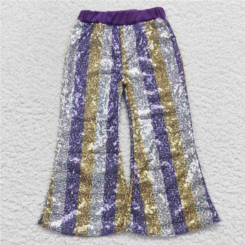 Sibling Baby Girls Mardigras Stripes Checked Flare Bell Bottom Pants