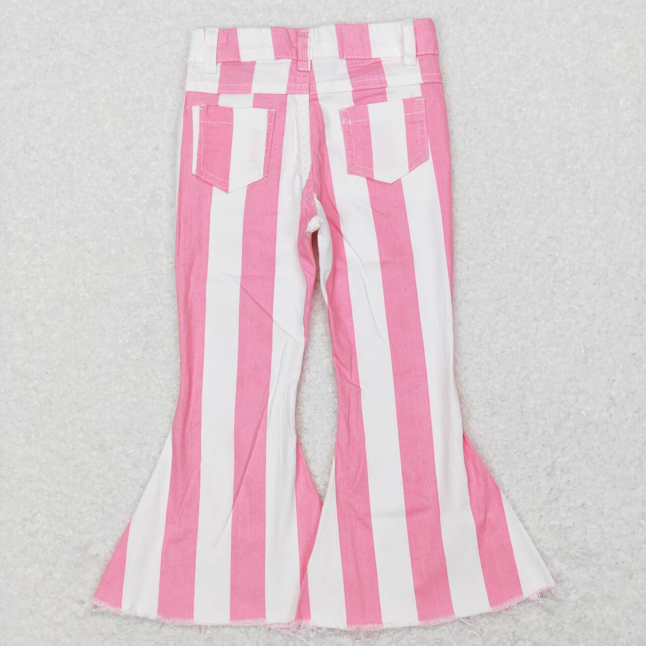 P0315 girls pink stripes flared denim trousers