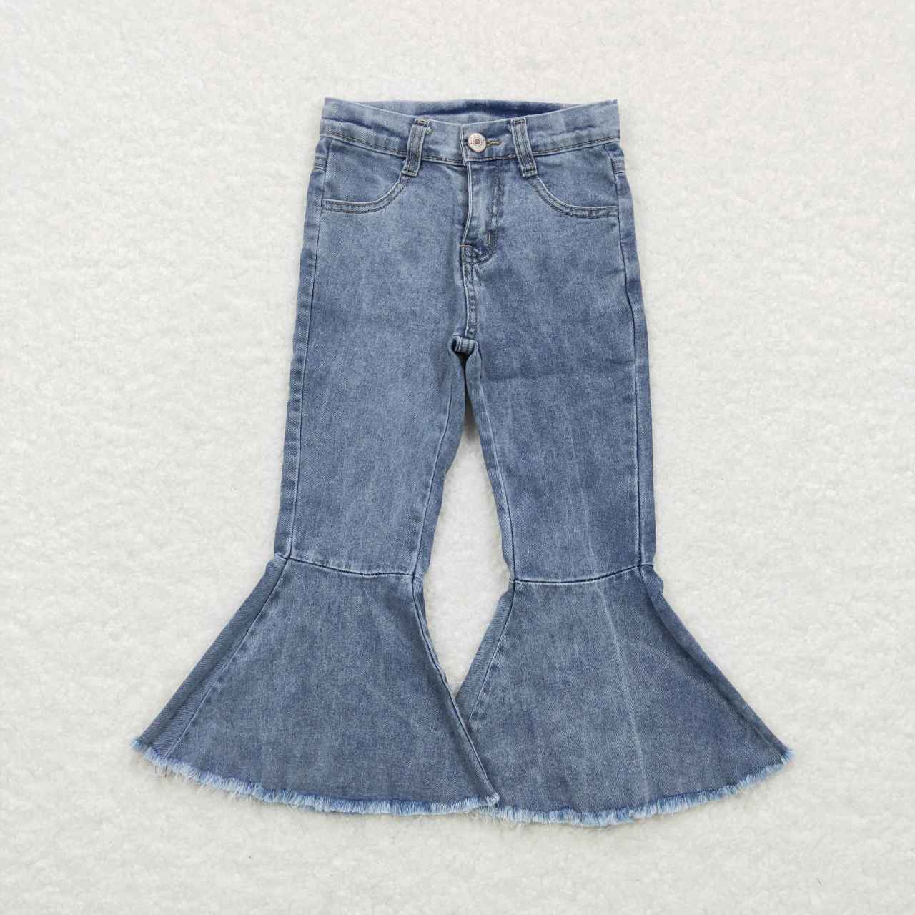Sibling Baby Girls Blue Ruffle Bell Bottom Denim Pants Jeans