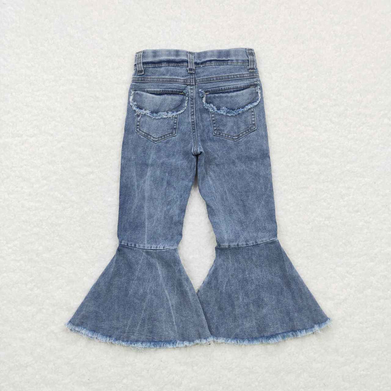 Sibling Baby Girls Blue Ruffle Bell Bottom Denim Pants Jeans