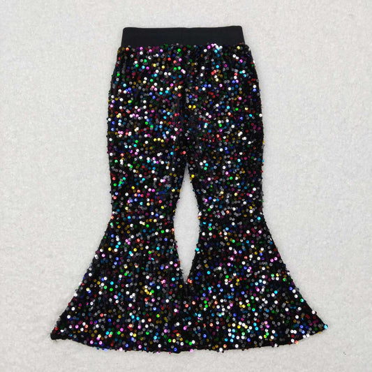 P0329 girl colorful sequined black trousers