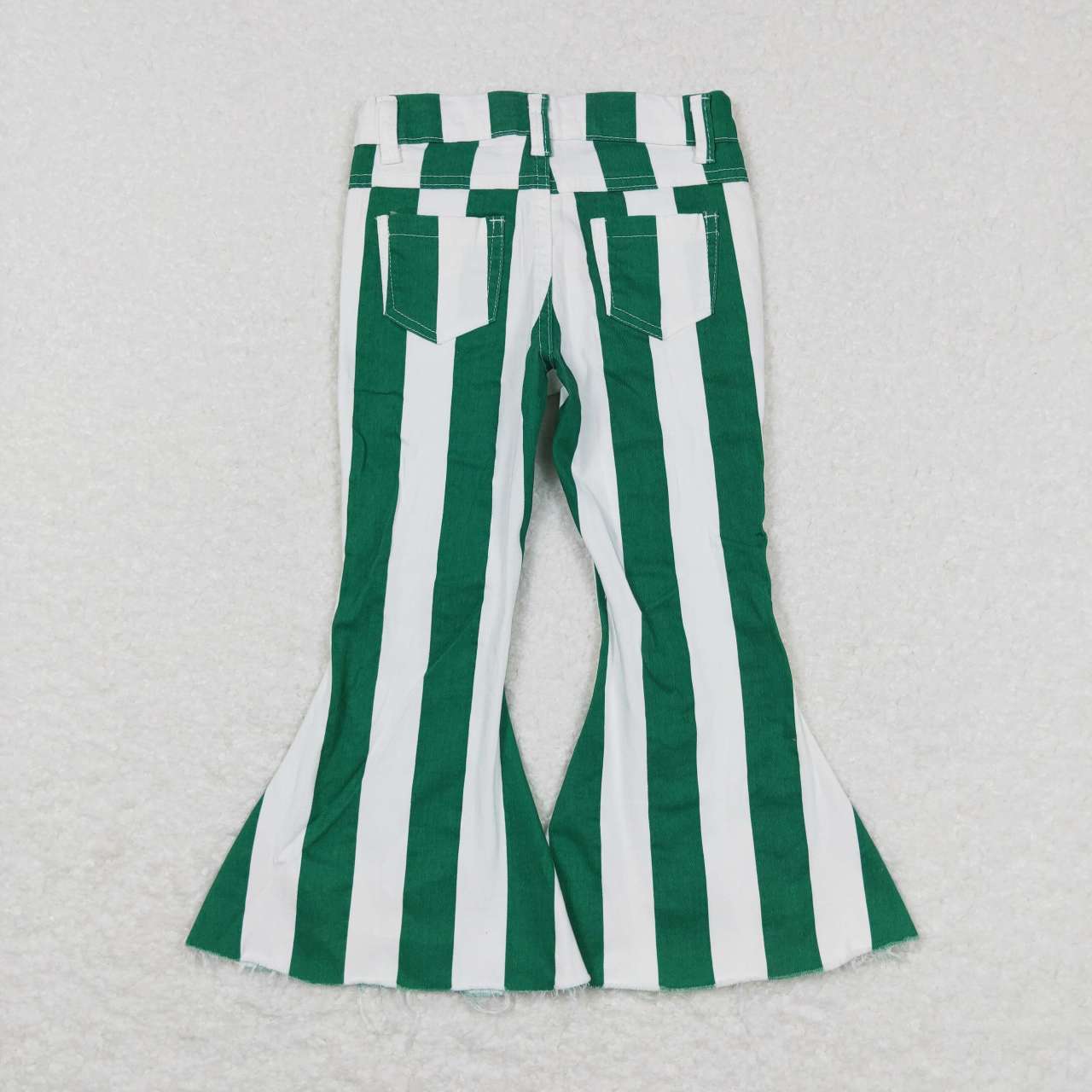 P0330 girls Green and white stripes flared denim trousers