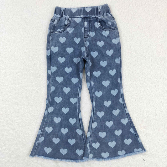 P0333  girl jeans bell bottom pant heart jeans