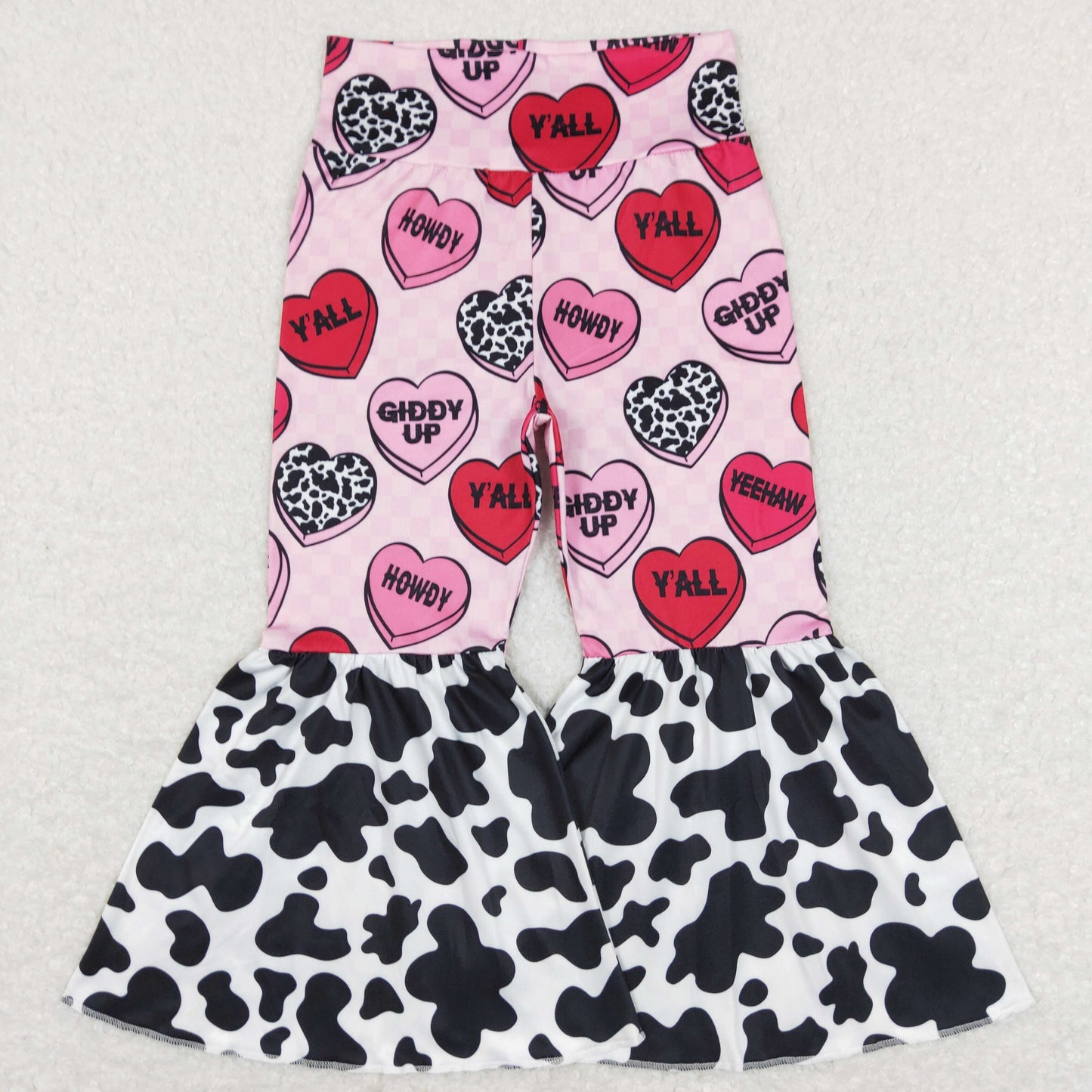 Sibling Baby Girls Hearts Checked Valentine Bell Bottom Leggings Pants