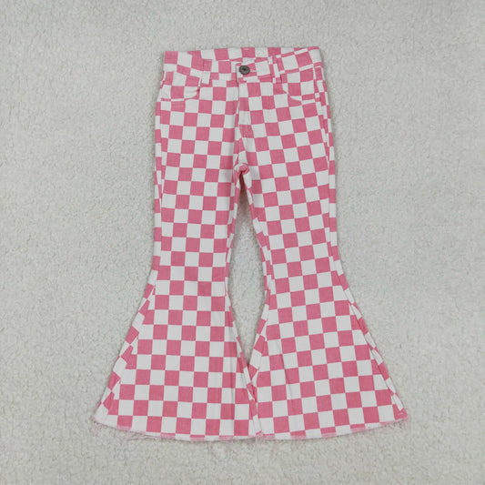 P0348 Baby Girl Clothes Pink Plaid Bell Bottom Jeans