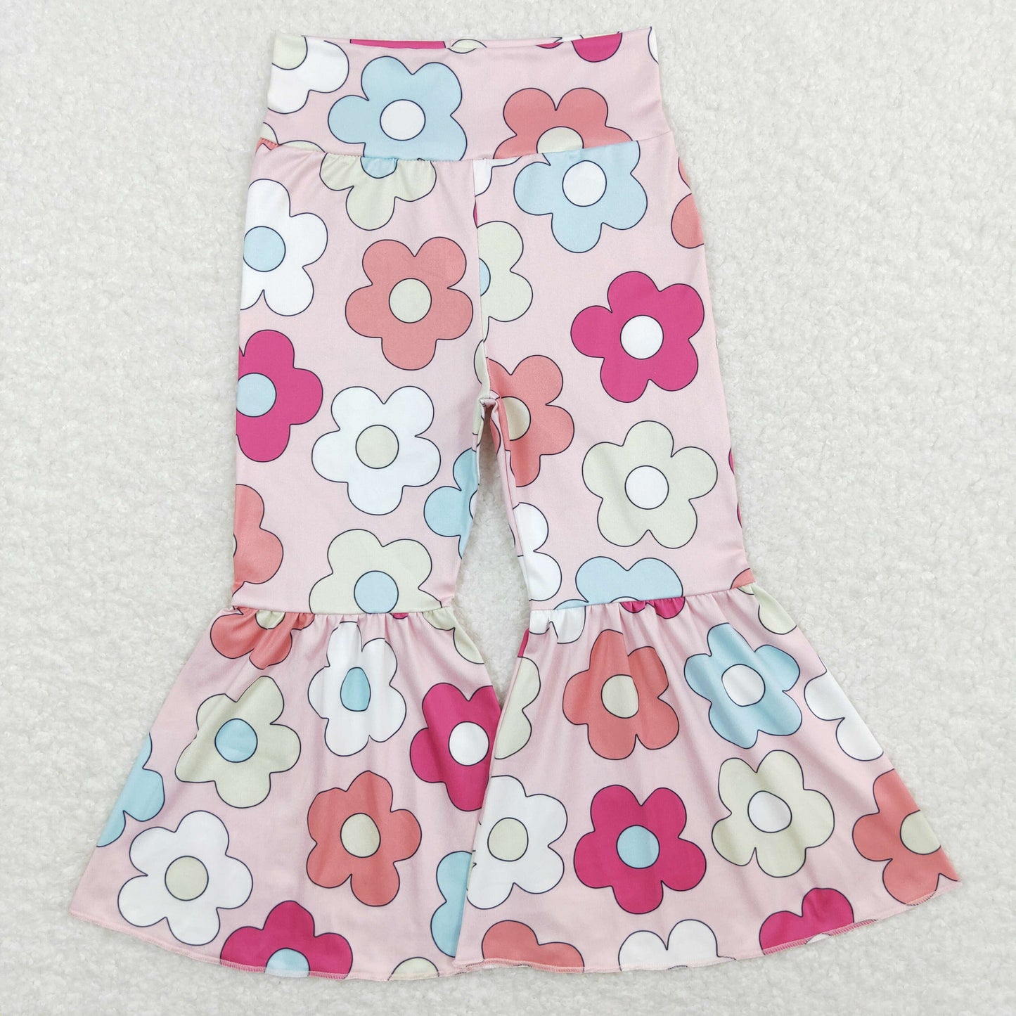 Sibling Baby Girls Colorful Flowers Bows Ruffle Bell Bottom Leggings Pants
