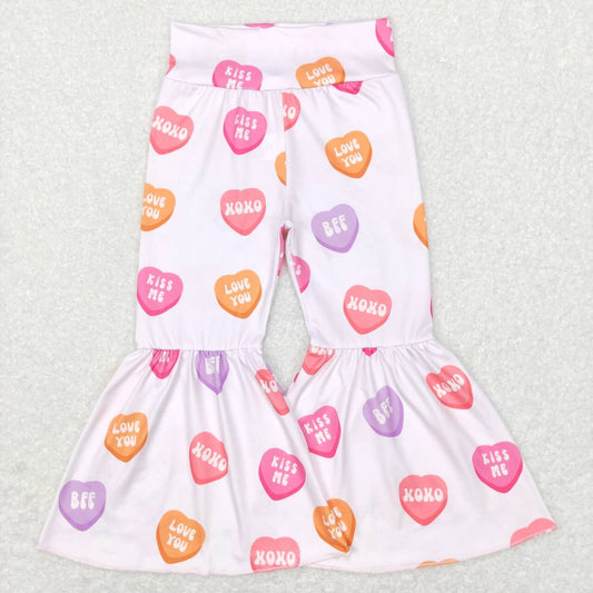 P0367 baby girl clothes kiss me letter heart pink trousers bell bottom pant