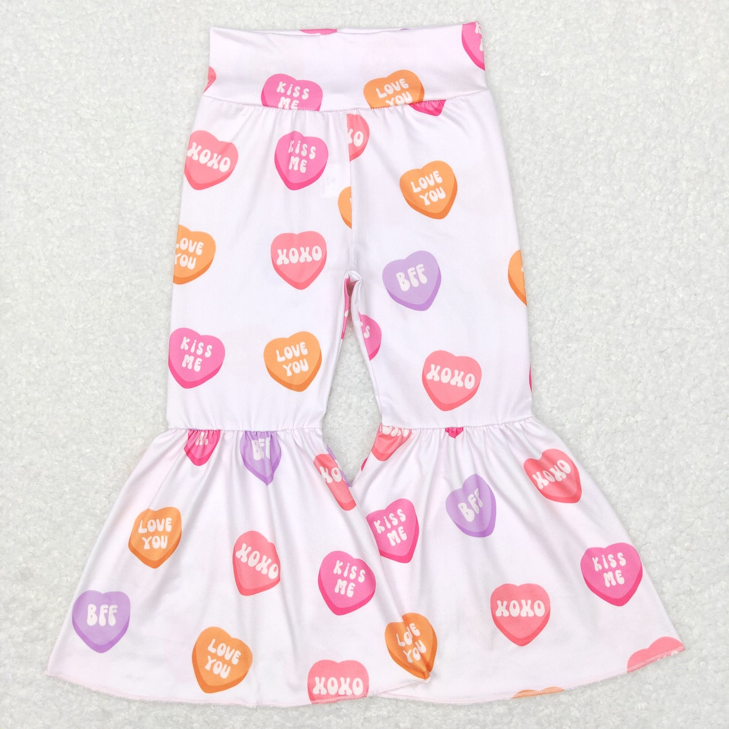 Sibling Baby Girls Hearts Checked Valentine Bell Bottom Leggings Pants
