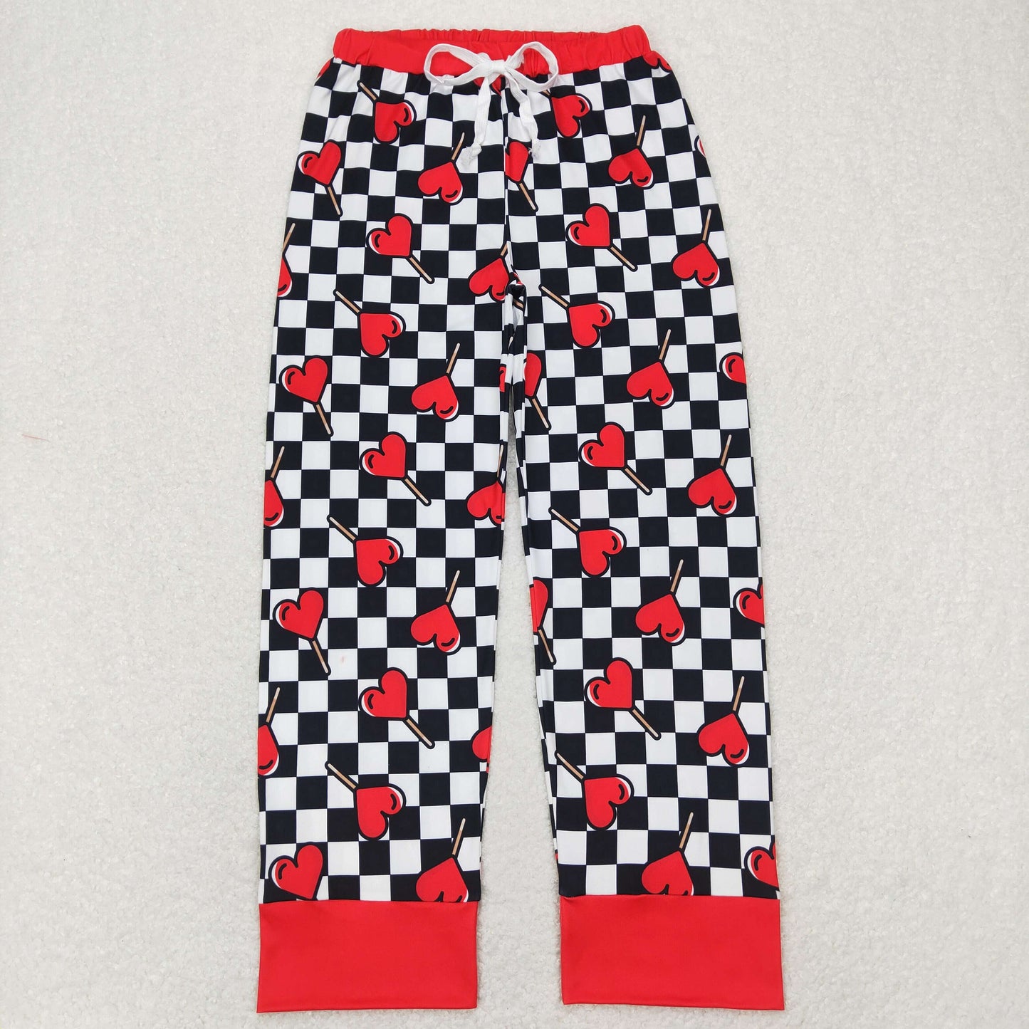 Sibling Adult Women Cartoon Dogs Hearts Checked Valentine Pajamas Flare Pants