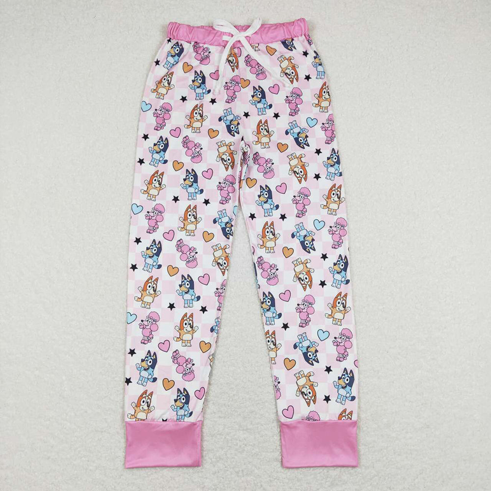 Sibling Adult Women Cartoon Dogs Hearts Checked Valentine Pajamas Flare Pants