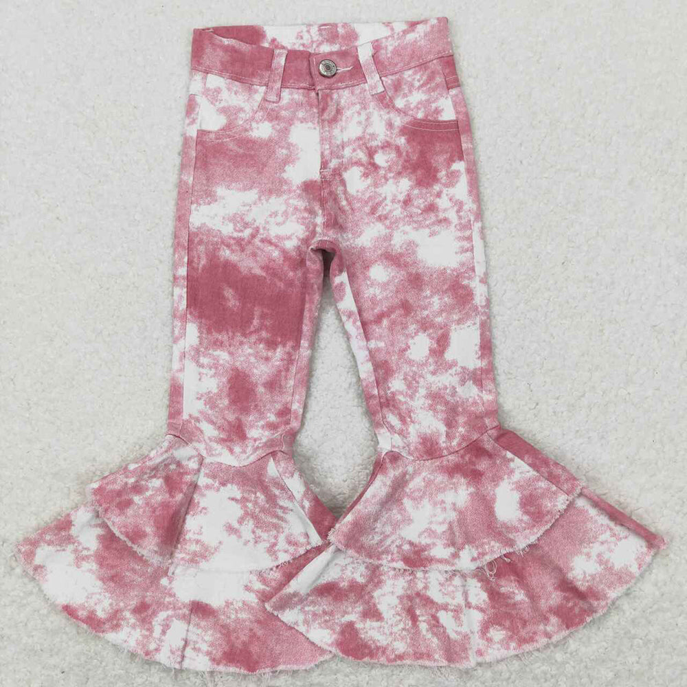 Sibling Baby Girls Leopard Camo Bell Bottom Denim Pants Jeans