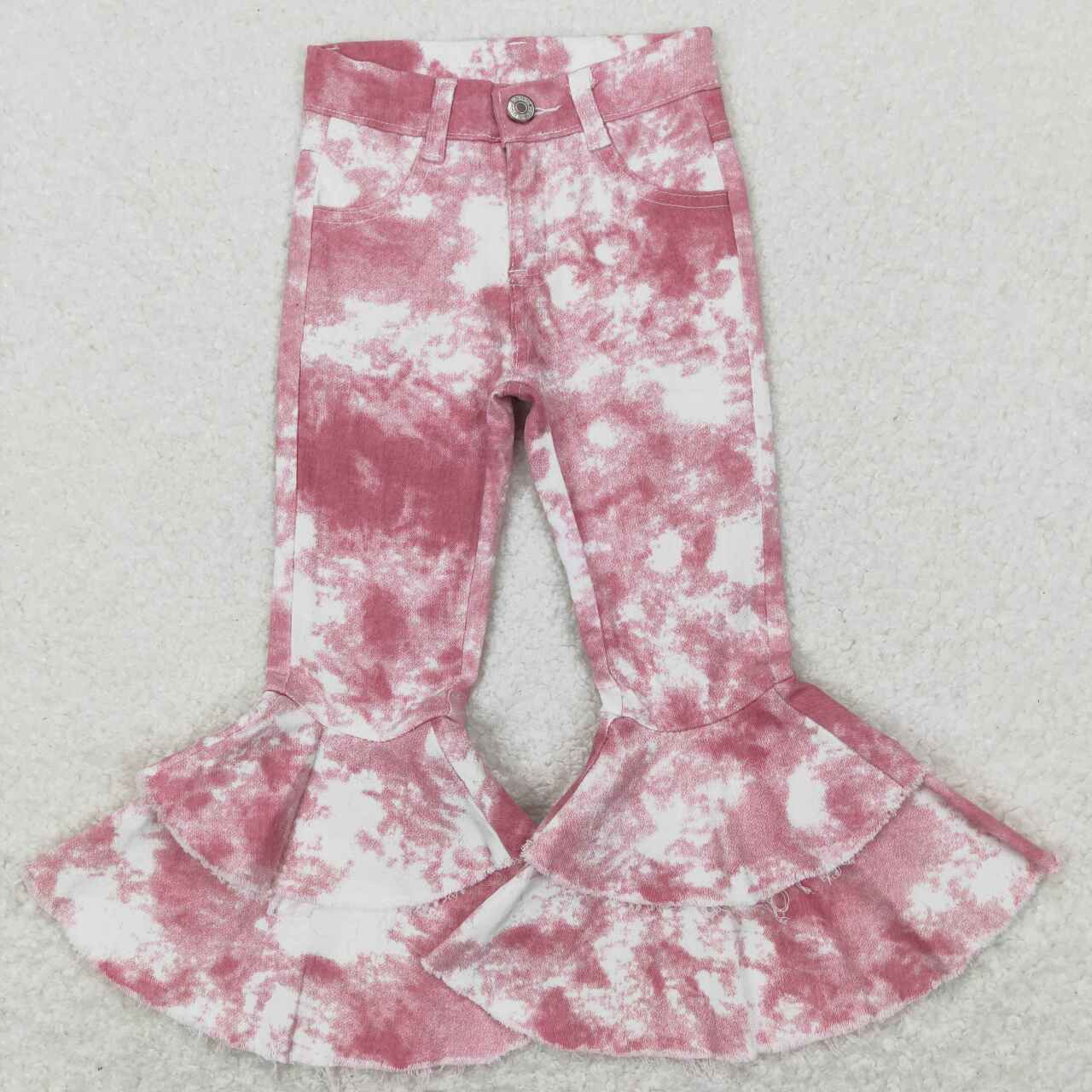 P0399 baby girl clothes pink and white bell bottom jeans