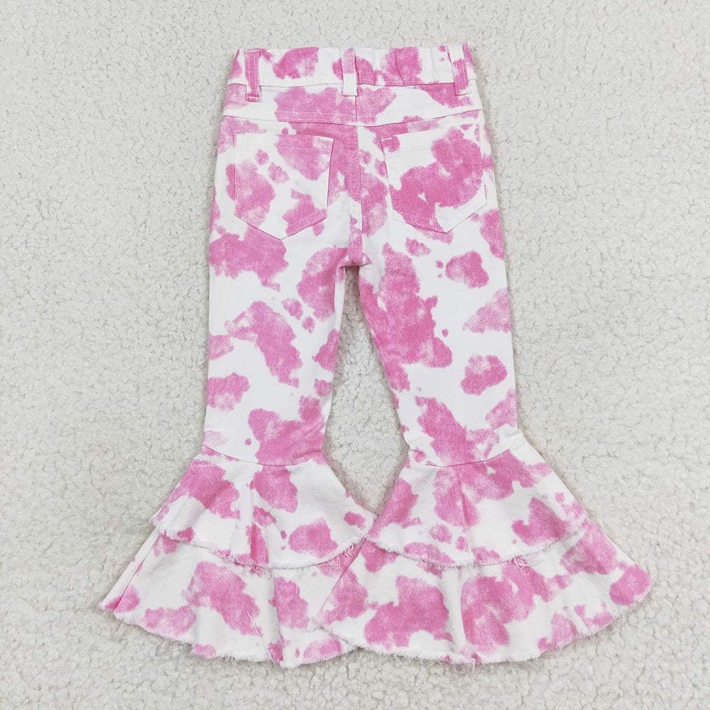 P0406 baby girl clothes pink bell bottom jeans
