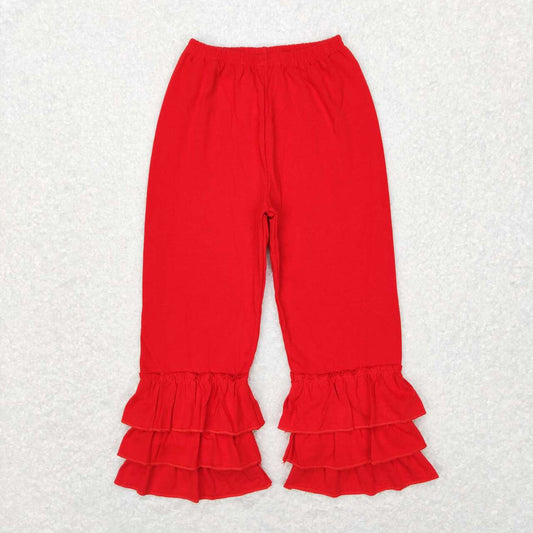 P0409 baby girl clothes bright red three-layer ruffled trousers