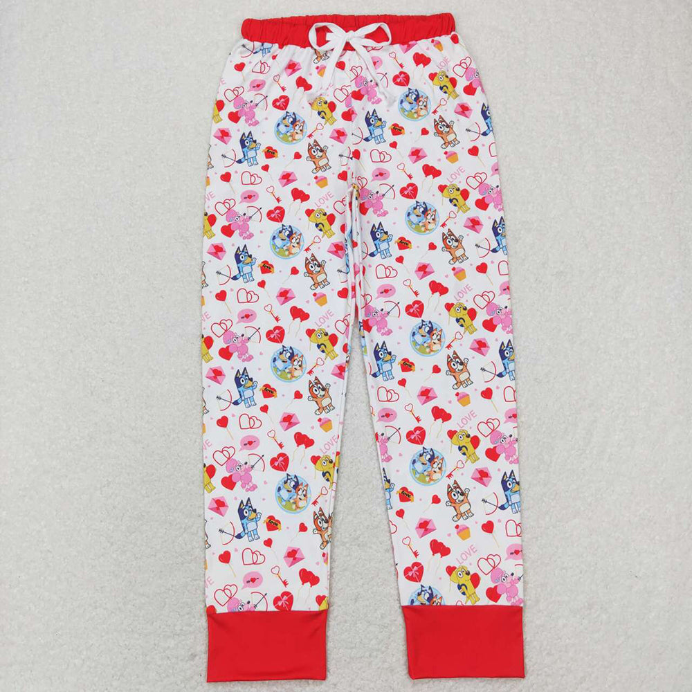 Sibling Adult Women Cartoon Dogs Hearts Checked Valentine Pajamas Flare Pants