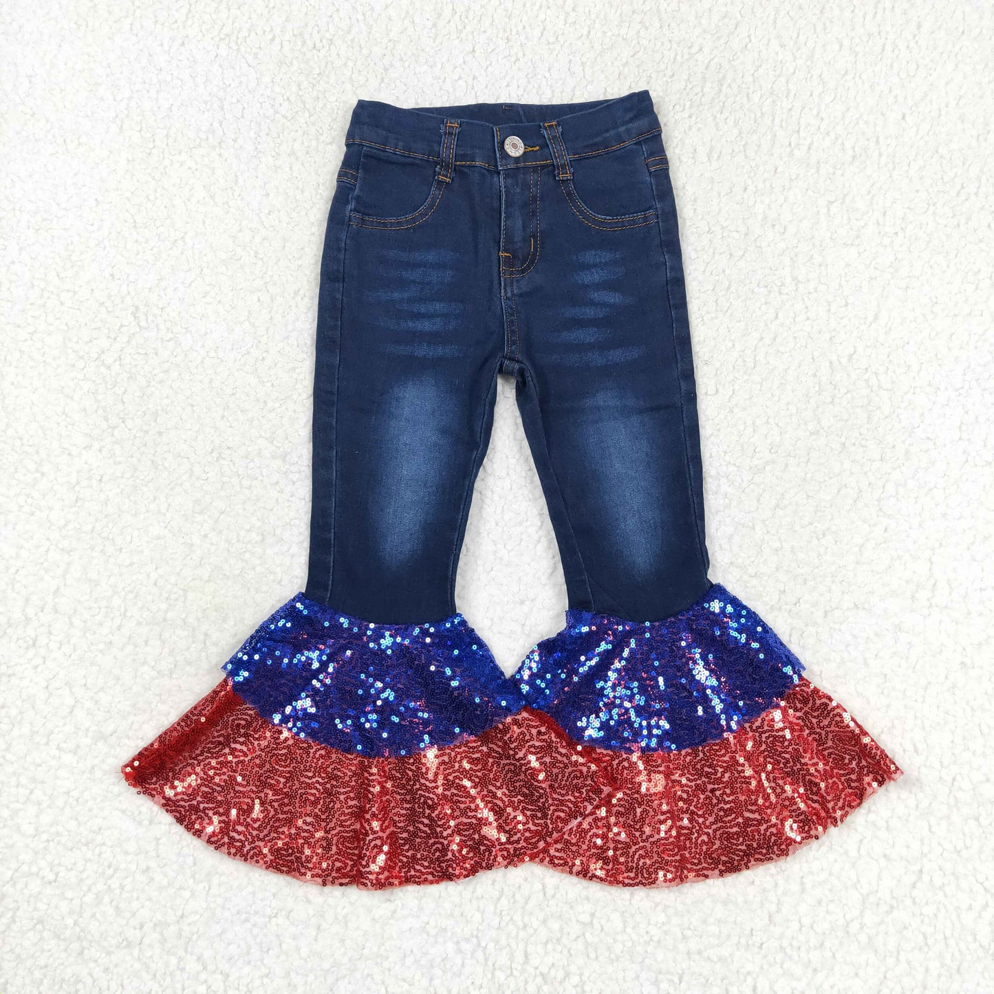 Sibling Baby Girls July 4th Bell Bottom Denim Pants Jeans