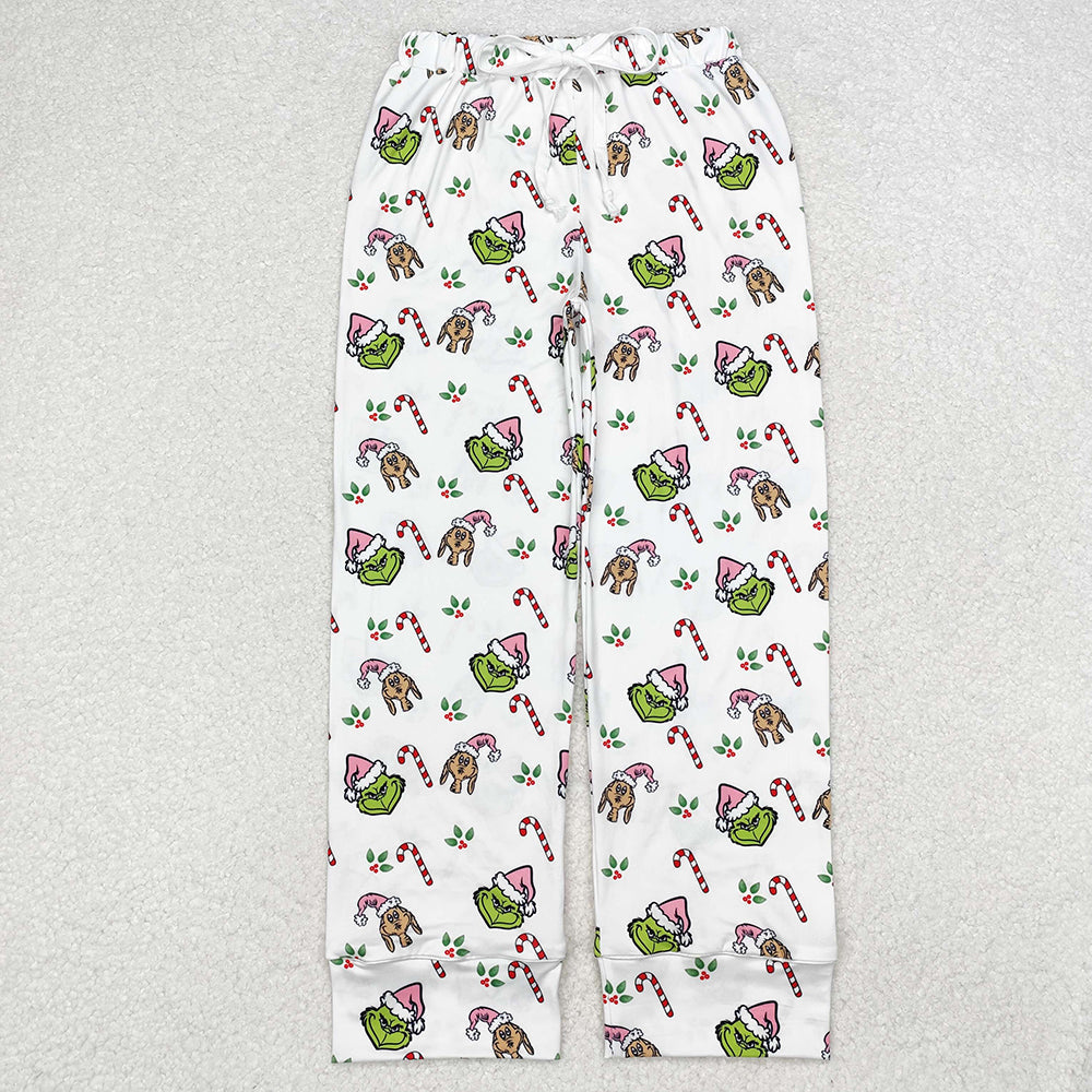 Sibling Adult Men Women Cartoon Green Faces Mouses Christmas Pajamas Flare Pants