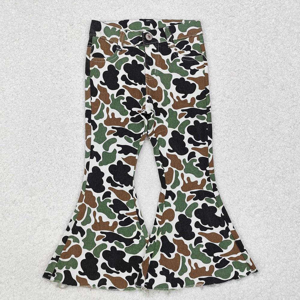 Girls Hunting Green Duck Camouflage Bell Bottom Jeans