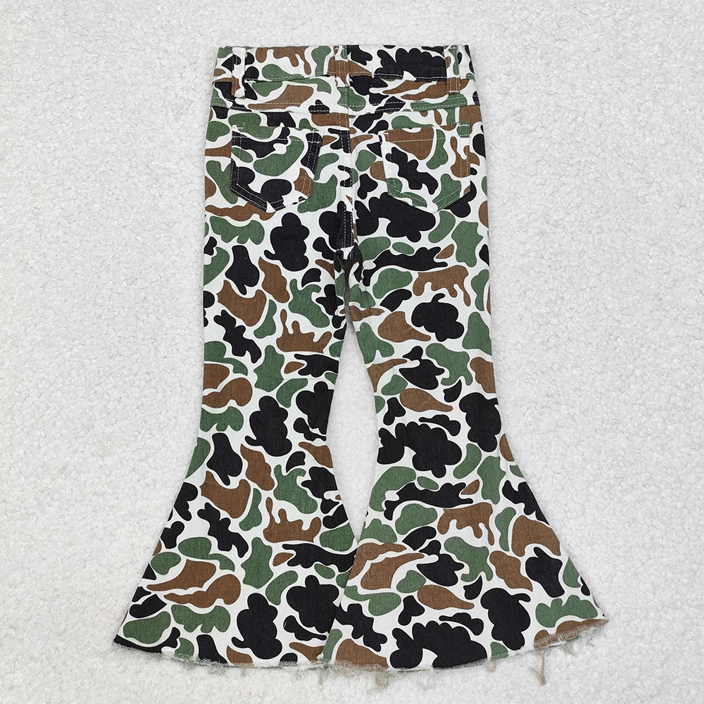 Girls Hunting Green Duck Camouflage Bell Bottom Jeans