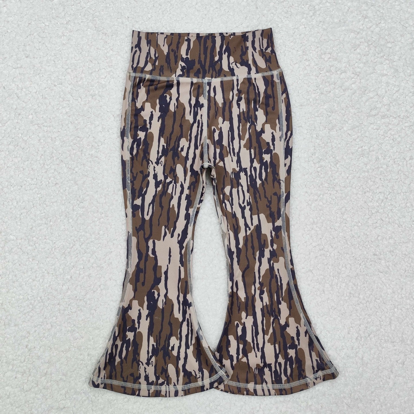 P0691 Baby Girls Olive Camo Yoga Active Bell Bottom Pants