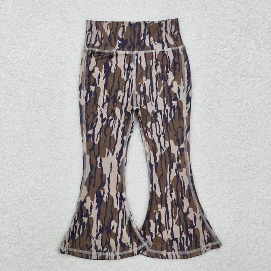 P0691 Baby Girls Olive Camo Yoga Active Bell Bottom Pants