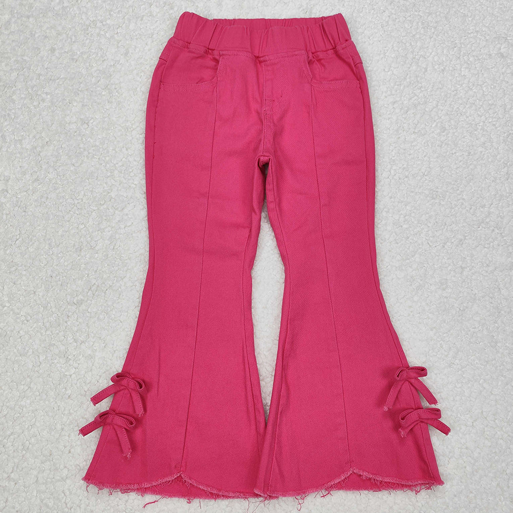 P0731  baby girl clothes pink bows bell bottom jeans