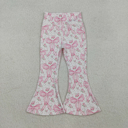 P0773 Baby Girls Pink Bows Flowers Yoga Active Bell Bottom Pants