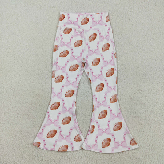P0780 Baby Girls Pink Bows Footballs Checked Yoga Active Bell Bottom Pants
