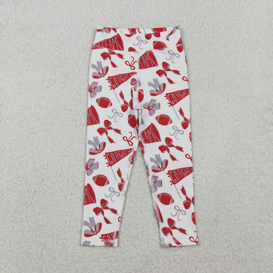 P0846 Baby Girls Grey Red Bows Footballs Go Team Yoga Active Legging Pants Bottom