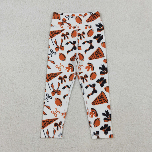 P0847 Baby Girls Black Orange Bows Footballs Go Team Yoga Active Leggings Pants