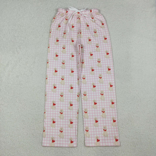 P0849 Adult Women Pink Hearts Dogs Checked Valentine Pants Bottom
