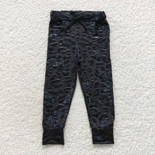 Girl elastic waistband black long pants P0219
