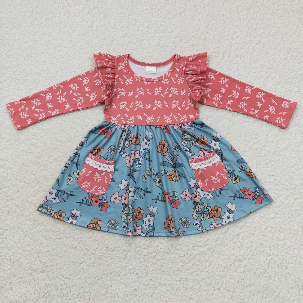 girls flower print red blue dress