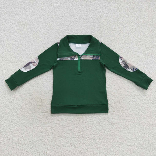 boys autumn green long sleeve zipper shirt
